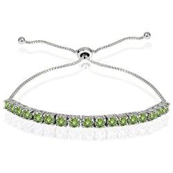 Sterling Silver 3mm Round-cut Bolo Adjustable Bracelet made with Swarovski Crystals