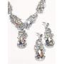 Silver Tone Antique Style Art Deco Clear Crystal Rhinestone Statement Wedding Bridal Prom Chunky Statement Earrings Necklace Gift Set