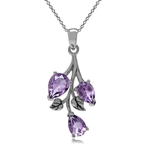 Silvershake 2.28ct. Natural Amethyst 925 Sterling Silver Leaf Pendant with 18 Inch Chain Necklace Silvershake 2.28ct. Natural Amethyst 925 Sterling Silver Leaf Pendant with 18 Inch Chain Necklace