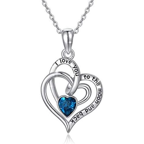 Waysles I Love You to The Moon and Back Pendant Necklace, 925 Sterling Sliver Jewelry Heart Necklace with Cubic Zirconia for Mother Girlfriend Wife Sister