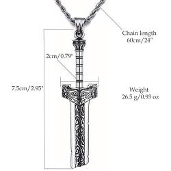 ZiWuark Mens Broken Sword Necklace Stainless Steel Knight Sword Necklaces Dragon Cloud Pattern Pendant Jewelry for Men and Women with 24 Inches Chain