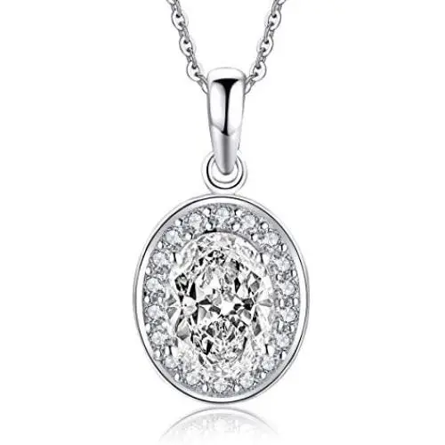 AINUOSHI Oval Cut Rhodium Plated Sterling Silver Cubic Zirconia CZ Halo Anniversary Pendant Necklace AINUOSHI Oval Cut Rhodium Plated Sterling Silver Cubic Zirconia CZ Halo Anniversary Pendant Necklace