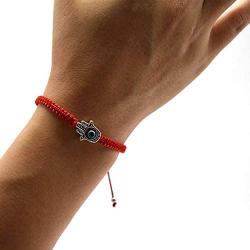 Reizteko 12pcs Lucky Hamsa Red String Line Kabbalah Bracelets Bracelet Bangle Braided String Cord and Rotating Evil Eye Hamsa Hand - Jewish Amulet Pendant Jewelry for Success and Protection Lucky