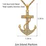 Lee Island Fashion 24K Gold Plated Simulated Diamond CZ Fully Vintage Nautical Anchor Pendant Stainless Steel Necklace For Men, 24 Inch Chain Jewelry