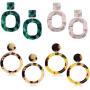 Hanpabum 8 Pairs Acrylic Leather Drop Dangle Earrings Mottled Resin Stud Earrings Set Bohemian Statement Round&Oval Shape Jewelry