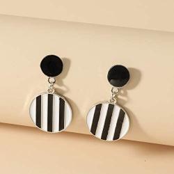 Sinkcangwu Fashion Circular Zebra Stripe Earrings For Women Simple Korea Geometric Statement Drop Dangle Earring Party Jewelry