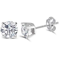 DovEggs 10K White Gold Post 1CTW 5mm Heart Arrows Cut Moissanite Stud Earrings Sterling Silver Push Back for Women