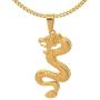 Fusamk Hip Hop Plated 18K Gold Stainless Steel Dragon Pendant Necklace