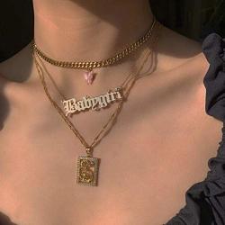 Haloty Punk Layered Butterfly Pendant Necklace Gold Initial Choker Necklaces Chain Fashion Letter Necklace Jewelry for Women and Girls (Dragon)