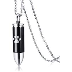 PJ Jewelry Cremation Memorial Ashes Urn Pendant Stainless Steel Bullet Paw Print Keepsake Necklace