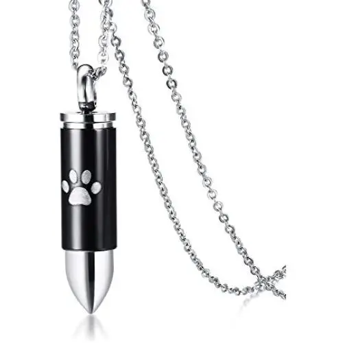 PJ Jewelry Cremation Memorial Ashes Urn Pendant Stainless Steel Bullet Paw Print Keepsake Necklace PJ Jewelry Cremation Memorial Ashes Urn Pendant Stainless Steel Bullet Paw Print Keepsake Necklace