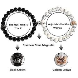 Magnetic Bracelets for Couples King&Queen Crown Bracelets Friendship Matching Bracelets His and Her Distance Beads Bracelet Gifts for Men Women