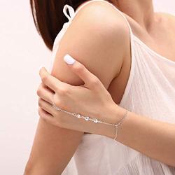 Chicque Boho Hand Chain Crystal Finger Ring Hand Bracelet Rhinestone Wedding Hand Jewelry for Women and Girls (Silver)