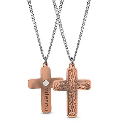VITEROU Magnetic Pure Copper Therapy Necklace with Magnets Patterned Christian Cross Pendant Necklace Pain Relief for Neck Arthritis Migraine Headaches Shoulders and Back,3500 Gauss VITEROU Magnetic Pure Copper Therapy Necklace with Magnets Patterned Christian Cross Pendant Necklace Pain Relief for Neck Arthritis Migraine Headaches Shoulders and Back,3500 Gauss