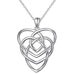 925 Sterling Silver Good Luck Irish Claddagh Celtic Knot Love Heart Pendant Necklace for Women Girls Ladies Birthday Gift, 18'' Rolo Chain