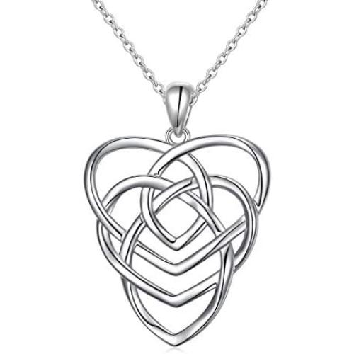 925 Sterling Silver Good Luck Irish Claddagh Celtic Knot Love Heart Pendant Necklace for Women Girls Ladies Birthday Gift, 18'' Rolo Chain