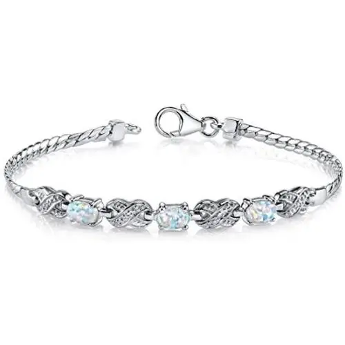 Created Opal Bracelet Sterling Silver Oval Cabochon 1.25 Carats Created Opal Bracelet Sterling Silver Oval Cabochon 1.25 Carats