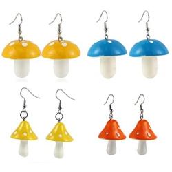 Cute Colorful Mushroom Dangling Earrings Set Handmade Gummy Mushrooms Rainbow Colored 3D Jewelry for Women Girls