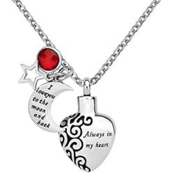 LovelyCharms Always in My Heart Love Urn Necklace for Ashes Stainless Steel Keepsake Memorial Cremation