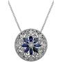 Jewel Zone US 925 Sterling Silver Simulated Blue Sapphire & Natural Diamond Filigree Medallion Pendant Necklace