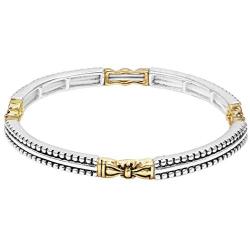 Rosemarie Collections Womens Tailored Caviar Pattern Two Tone Double Stretch Stackable Bracelet