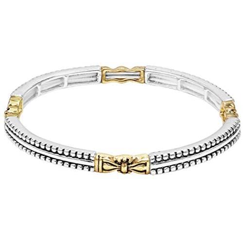Rosemarie Collections Womens Tailored Caviar Pattern Two Tone Double Stretch Stackable Bracelet