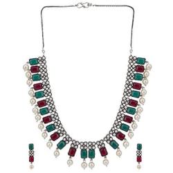 Efulgenz Boho Vintage Antique Ethnic Gypsy Indian Oxidized Silver Crystal Cubic Zirconia Bridal Necklace Earrings Jewelry Set