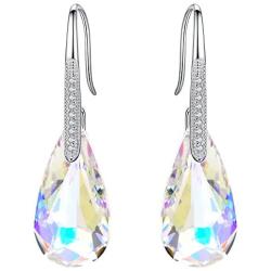 EleQueen 925 Sterling Silver CZ Teardrop Hook Dangle Earrings Made with Swarovski Crystals
