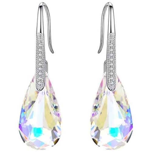 EleQueen 925 Sterling Silver CZ Teardrop Hook Dangle Earrings Made with Swarovski Crystals