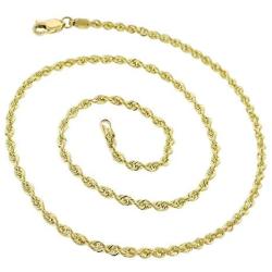 14K Gold 2.5MM 3MM 4MM Diamond Cut Rope Chain Necklace for Men and Women- Braided Twist Gold Chain Necklace, 14K Gold Necklace, 14K Rope Chain, 14K Gold Chain