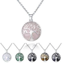 Tree of Life Necklace,Chakra Pendant Necklace Crystals Quartz Jewelry with Chain Gift for Women 