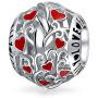 Red Silver Round I Love You Word Filigree Red Hearts Charm Bead For Women Teen .925 Sterling Silver Fits European Charm Bracelet