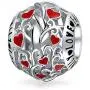 Red Silver Round I Love You Word Filigree Red Hearts Charm Bead For Women Teen .925 Sterling Silver Fits European Charm Bracelet