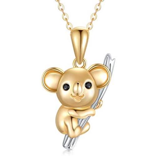SISGEM 14K Solid Gold Koala Necklace Koala Pendant for Women,Simple Cute Style Koala Bear Necklace Birthday Gifts Jewelry for Boy & Girls (Yellow, 14K-Gold)