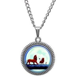 Handmade Lion Necklace Movie Pictures Pendant Glass Round Christmas Jewelry Necklace Gift