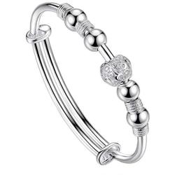 smallwoodi Bangle Bracelet, Hollow Bead Charm Bracelet Bangle Fashion Women Adjustable Party Womens 925 Sterling Similar Silver beads Jewelry Christmas Gift for Men for Women Silver