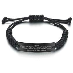Set of 2 Gift to Son from Mom and Dad You Will Never Lose Customized Dog Tag Necklace with Adjustable Bracelet Braided for Graduation Birthday Valentines Gifts(Stainless Steel, Black)