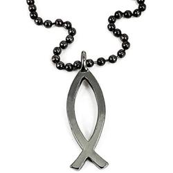 FORGIVEN JEWELRY Jesus Fish Large Ichthus GunmetalColor Finish Necklace