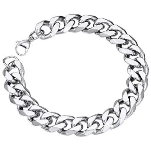ChainsPro Men Cuban Link Bracelet Chain, 3/6/9/12 mm Width, 19/21CM Length, 18K Gold Plated/316L Stainless Steel/Black-with Gift Box ChainsPro Men Cuban Link Bracelet Chain, 3/6/9/12 mm Width, 19/21CM Length, 18K Gold Plated/316L Stainless Steel/Black-with Gift Box
