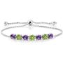 Gem Stone King 925 Sterling Silver Purple Amethyst and Green Peridot Tennis Adjustable Bracelet For Women, 2.67 Ct Round Cut