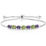 Gem Stone King 925 Sterling Silver Purple Amethyst and Green Peridot Tennis Adjustable Bracelet For Women, 2.67 Ct Round Cut Gem Stone King 925 Sterling Silver Purple Amethyst and Green Peridot Tennis Adjustable Bracelet For Women, 2.67 Ct Round Cut