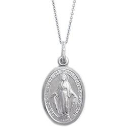 Ritastephens Italian Sterling Silver Miraculous Virgin Mary Medal Latin Prayer Charm Pendant Necklace (Mini, Small)
