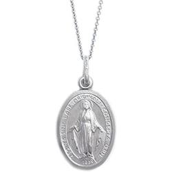 Ritastephens Italian Sterling Silver Miraculous Virgin Mary Medal Latin Prayer Charm Pendant Necklace (16mm, 19mm)