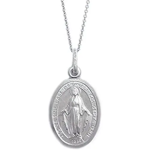 Ritastephens Italian Sterling Silver Miraculous Virgin Mary Medal Latin Prayer Charm Pendant Necklace (Mini, Small)