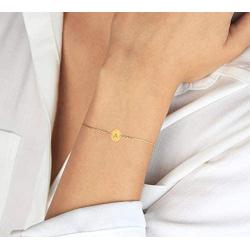 Glimmerst Personalized Initial Bracelet, 18K Gold Plated Stainless Steel Letter Bracelet Dainty Coin Charm Bracelet Delicate Disc Name Bracelet for Women Girls