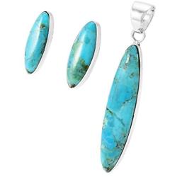 925 Sterling Silver Matching Pendant & Earrings Set Genuine Gemstones 20'' Necklace