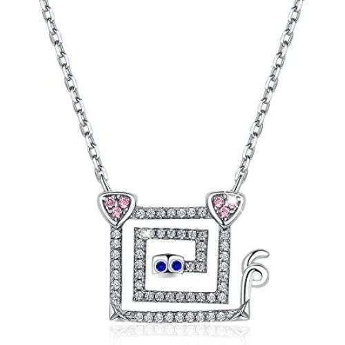 FOREVER QUEEN Secrets of Planet Triangle Pendant Necklace 925 Sterling Silver Sparkling 5A Cubic Zirconia Birthday Gift for Women Girls BJ09119