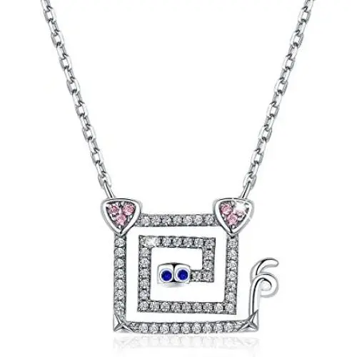 FOREVER QUEEN Secrets of Planet Triangle Pendant Necklace 925 Sterling Silver Sparkling 5A Cubic Zirconia Birthday Gift for Women Girls BJ09119