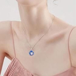 TRISHULA Cat Necklace for Women,S925 Silver Sterling Cute Cat with Moon and Star Pendant Blue Night Sky Jewelry Gift for Mom Daughter Girlfriend Cat Lover