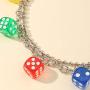 Harajuku Cute Colorful Dices Beaded Pendant Necklave Punk Funny Acrylic Dice Strand Choker Necklace Party Game Hip Hop Jewelry for Women Girls Gifts